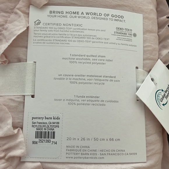 Pottery Barn Kids Casual Pink Ruffle Recycled Quilted Sham, NWOT - Picture 4 of 9